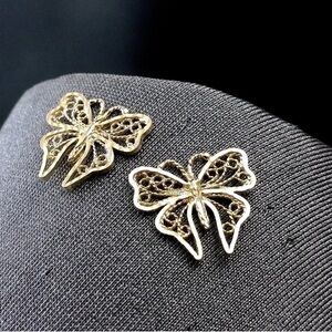 14k solid Gold Filigree Butterfly Earrings, Gold Butterfly Post Earrings